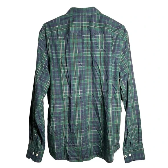 UNTUCKIT Mens Large Langon Green Navy Plaid Wrinkle Free Cotton Dress Shirt - Picture 6 of 6